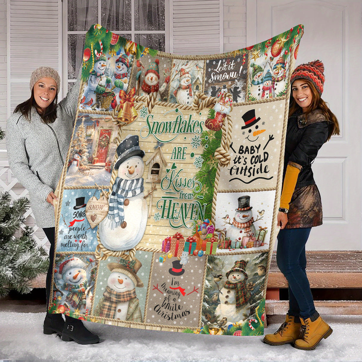 [Hot Selling] Cozy Snowman Christmas Blanket - Soft, Durable Polyester with 3D Printed Design - Perfect for Bed, Sofa, Camping & Travel - Available in Multiple Sizes