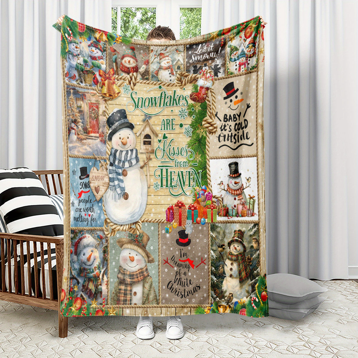 [Hot Selling] Cozy Snowman Christmas Blanket - Soft, Durable Polyester with 3D Printed Design - Perfect for Bed, Sofa, Camping & Travel - Available in Multiple Sizes