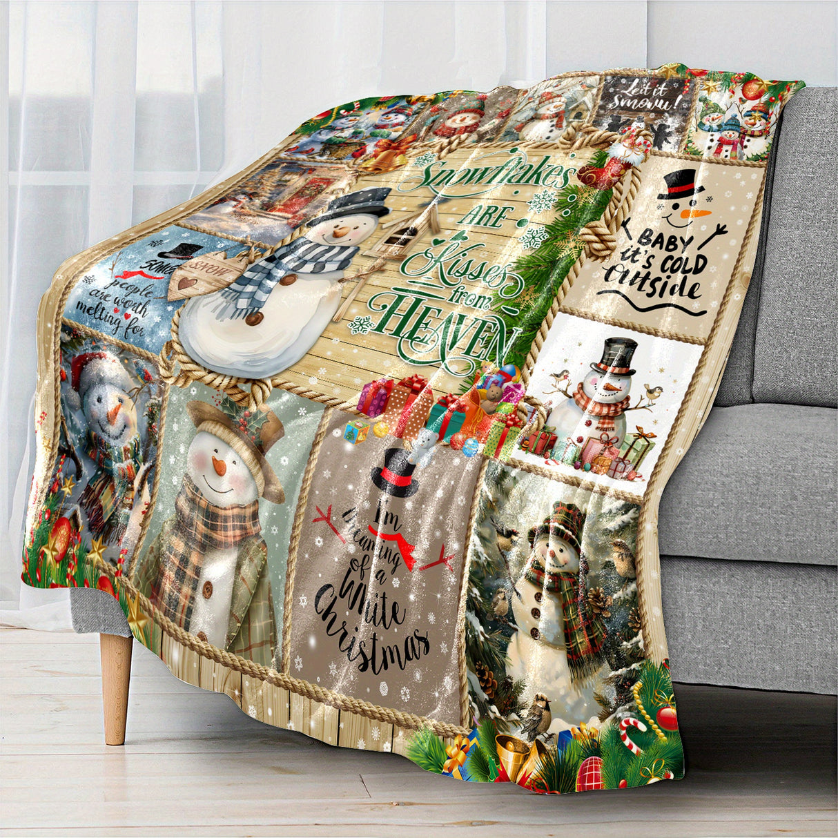 [Hot Selling] Cozy Snowman Christmas Blanket - Soft, Durable Polyester with 3D Printed Design - Perfect for Bed, Sofa, Camping & Travel - Available in Multiple Sizes