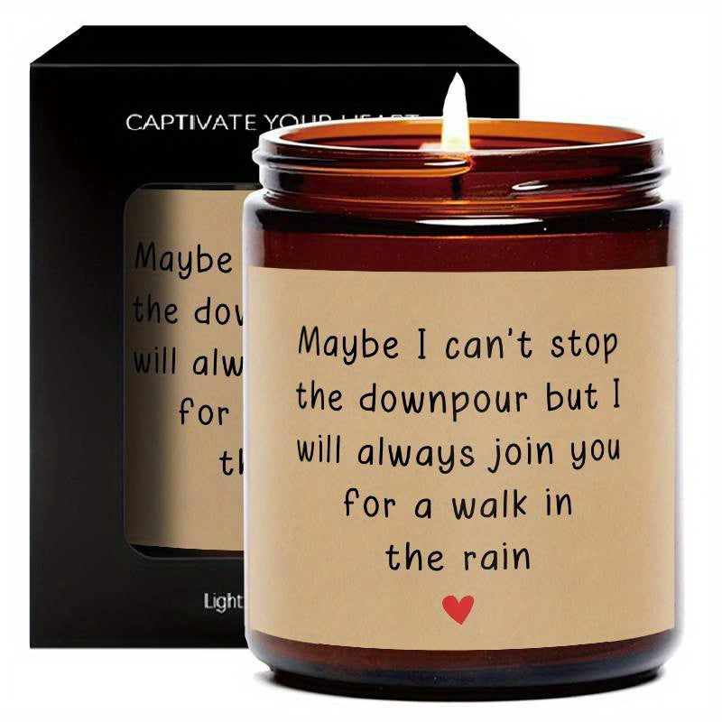 Soy & Beeswax Scented Candle - "Walk In The Rain" Inspirational Quote - Thoughtful Gift For Friend, Colleague, Sibling, Partner – Recovery, Support, Encouragement – Lavender Aroma