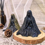 Gothic Dark Witch Scented Candle: Mysterious Female Mage Seated Statue Candle - Elden Ring Witch Design, No Electricity Required, Wax and Gelatin Material