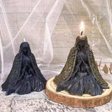 Gothic Dark Witch Scented Candle: Mysterious Female Mage Seated Statue Candle - Elden Ring Witch Design, No Electricity Required, Wax and Gelatin Material