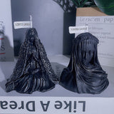 Gothic Dark Witch Scented Candle: Mysterious Female Mage Seated Statue Candle - Elden Ring Witch Design, No Electricity Required, Wax and Gelatin Material