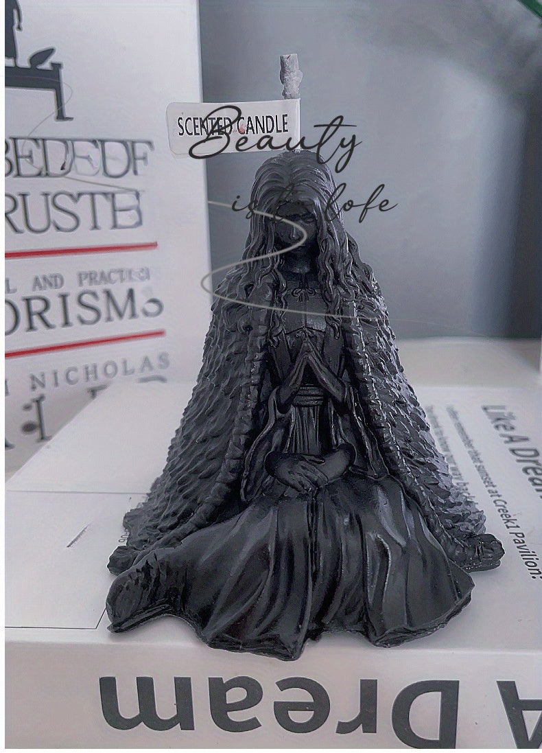 Gothic Dark Witch Scented Candle: Mysterious Female Mage Seated Statue Candle - Elden Ring Witch Design, No Electricity Required, Wax and Gelatin Material