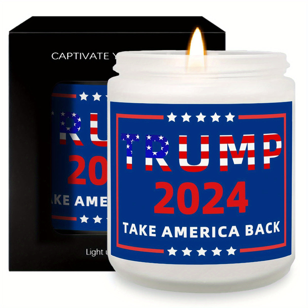 Donald Trump 2024 flag 1Pc Scented Candle 5.3Oz Soybean Wax Take America Great Again Gifts Idea for Supporter Employee Friend Coworker Father Mother Woman Men on US Elections Birthday Thanksgiving Christmas MAGA Gag Fun POP D