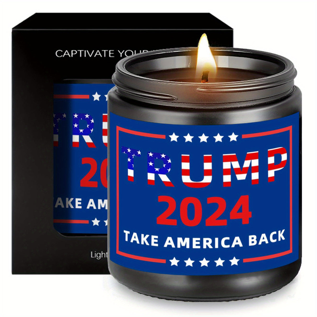 Donald Trump 2024 flag 1Pc Scented Candle 5.3Oz Soybean Wax Take America Great Again Gifts Idea for Supporter Employee Friend Coworker Father Mother Woman Men on US Elections Birthday Thanksgiving Christmas MAGA Gag Fun POP D
