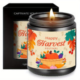 Happy Harvest Festival Scented Candle Fall Themed Autumn Orange Terracotta Burnt Rustic Farmhouse September October Thanksgiving Day Decoration Gift Idea for Home Women Woman Hostess Men Friends Mom Wife Grandma Cute I