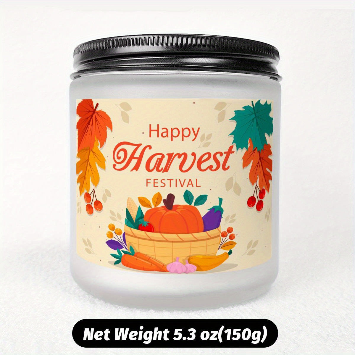 Happy Harvest Festival Scented Candle Fall Themed Autumn Orange Terracotta Burnt Rustic Farmhouse September October Thanksgiving Day Decoration Gift Idea for Home Women Woman Hostess Men Friends Mom Wife Grandma Cute I