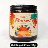 Happy Harvest Festival Scented Candle Fall Themed Autumn Orange Terracotta Burnt Rustic Farmhouse September October Thanksgiving Day Decoration Gift Idea for Home Women Woman Hostess Men Friends Mom Wife Grandma Cute I