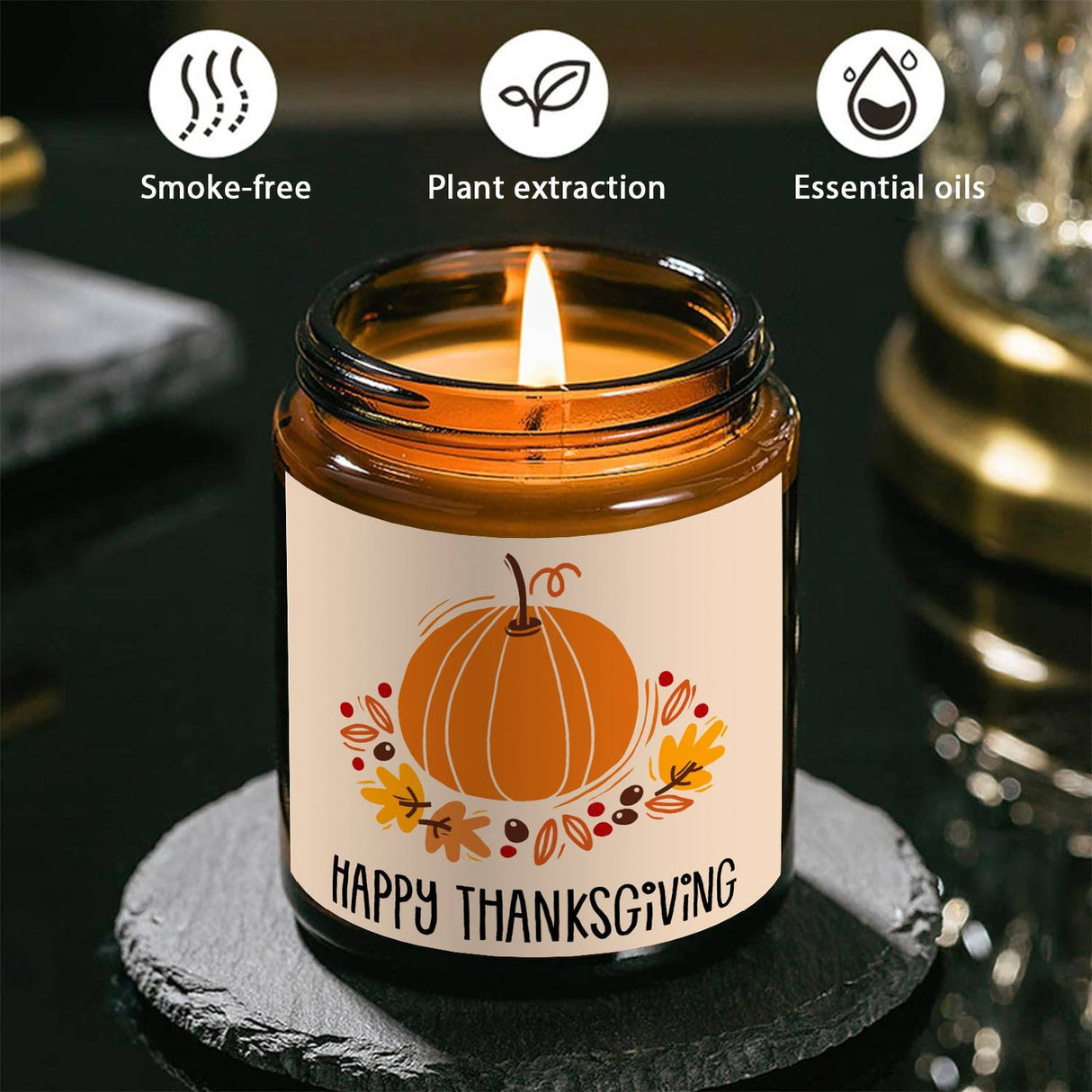Bougie parfumée Happy Thanksgiving Day, thème d'automne, orange, citrouille, terre cuite, brûlée, rustique, ferme, novembre, remerciez, décoration, idée cadeau pour la maison, femme, hôtesse, homme, amis, sa mère, épouse, grand-mère, article mignon