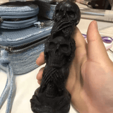 Vela perfumada de calavera de Halloween - Triple cabeza, diseño "No veo, no oigo, no digo nada", cera de soja, forma irregular, recipiente para vaso