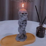Vela perfumada de calavera de Halloween - Triple cabeza, diseño "No veo, no oigo, no digo nada", cera de soja, forma irregular, recipiente para vaso
