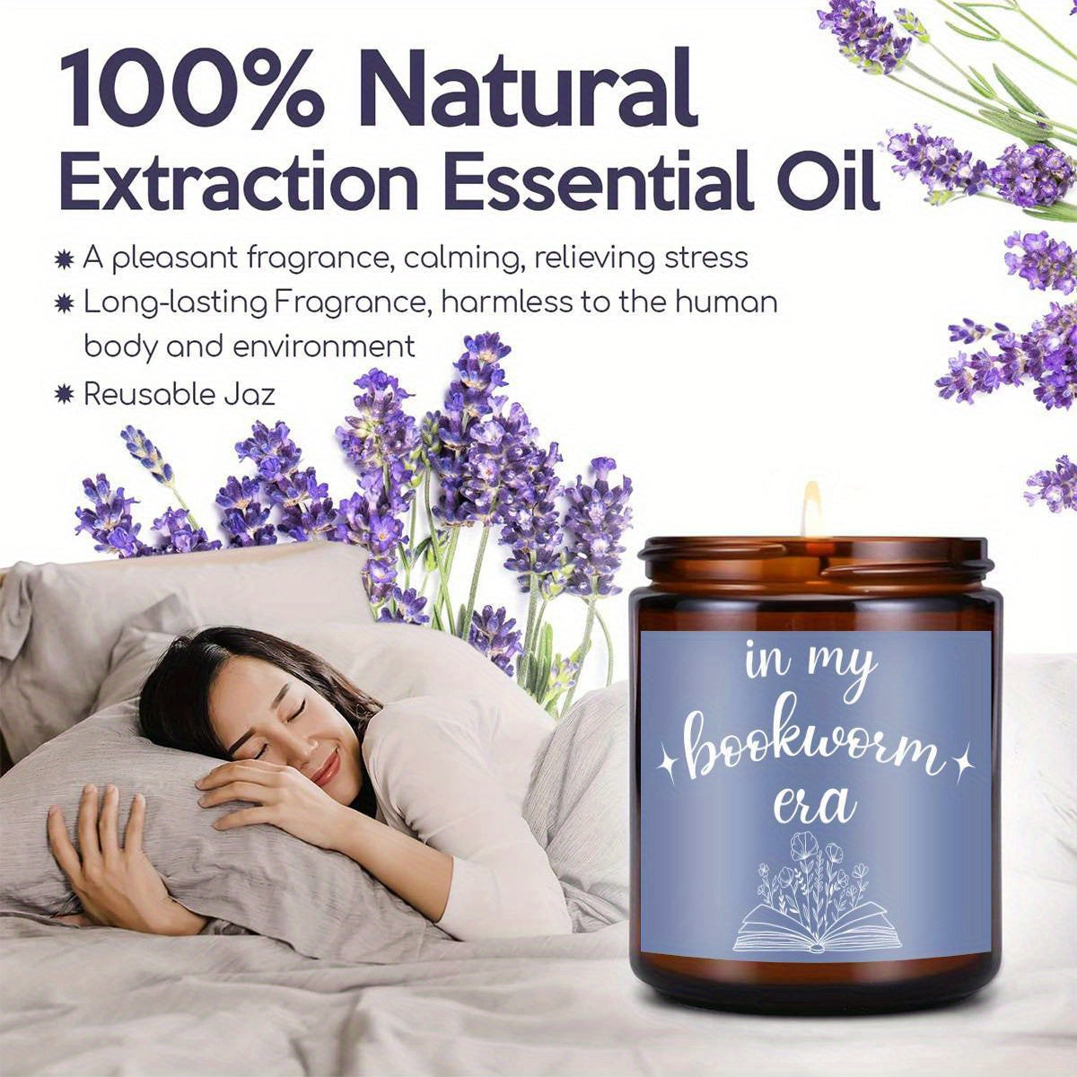 Bookworm Era Aromatherapy Candle - Smoke-Free Glass Scented Candle with Essential Oils for Readers, Plant-Based, Electricity-Free Ambiance