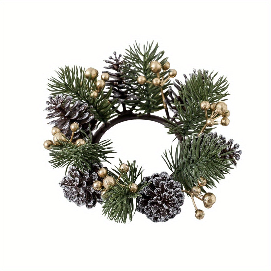 Candelabro perfumado navideño con guirnalda de piñas: decoración festiva de mesa para el hogar, perfecta para celebraciones navideñas.