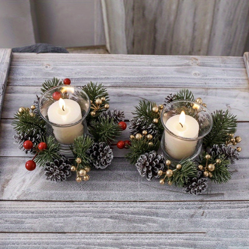 Candelabro perfumado navideño con guirnalda de piñas: decoración festiva de mesa para el hogar, perfecta para celebraciones navideñas.