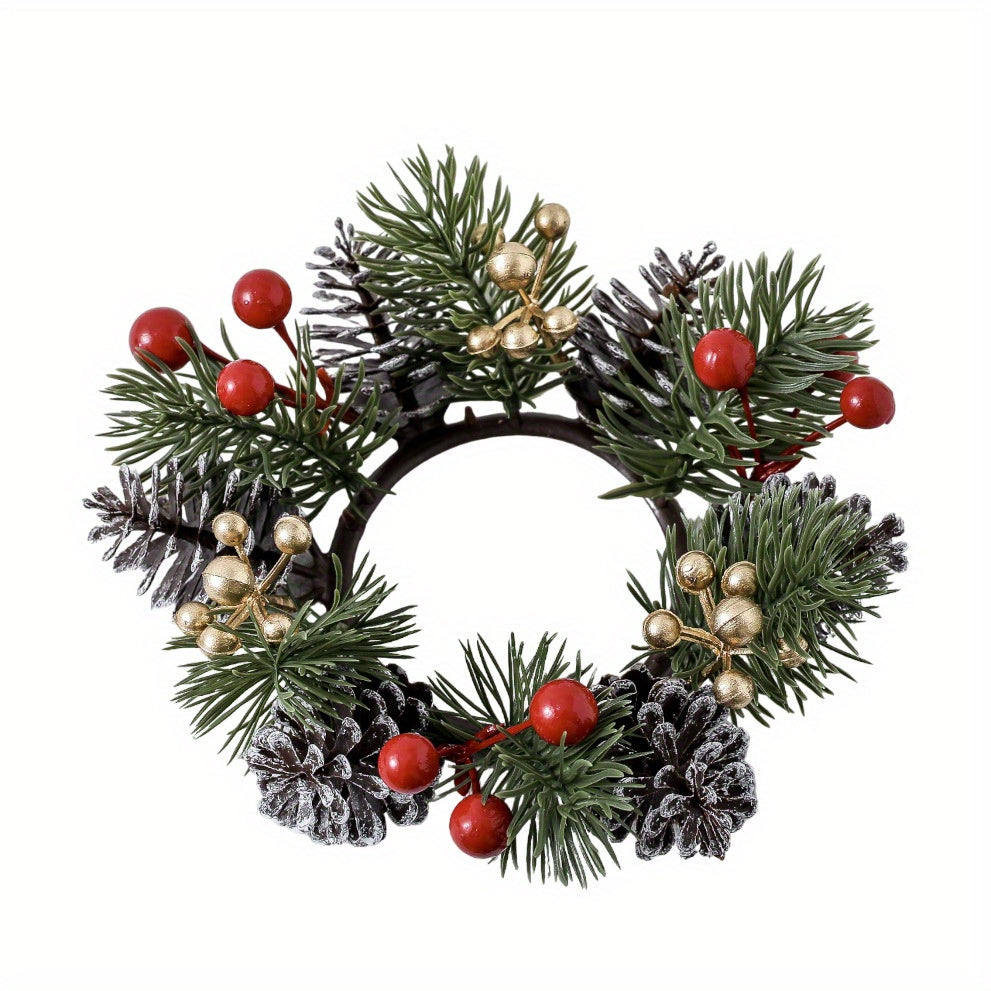 Candelabro perfumado navideño con guirnalda de piñas: decoración festiva de mesa para el hogar, perfecta para celebraciones navideñas.