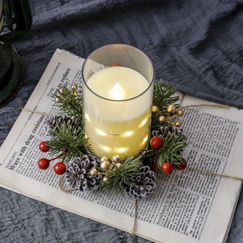 Candelabro perfumado navideño con guirnalda de piñas: decoración festiva de mesa para el hogar, perfecta para celebraciones navideñas.