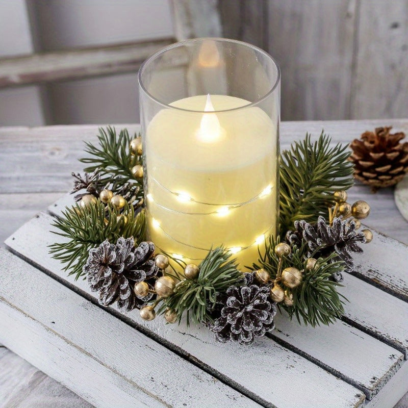 Candelabro perfumado navideño con guirnalda de piñas: decoración festiva de mesa para el hogar, perfecta para celebraciones navideñas.