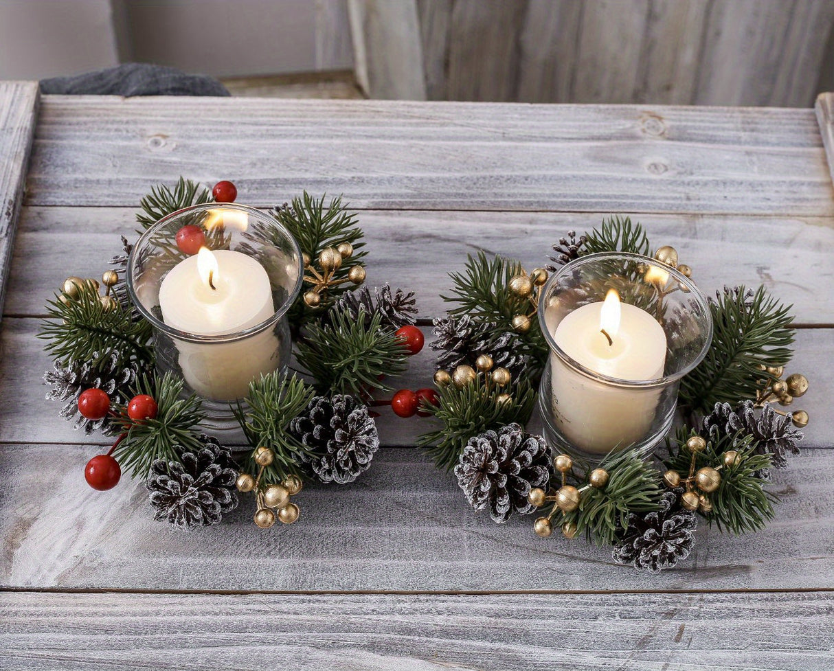 Candelabro perfumado navideño con guirnalda de piñas: decoración festiva de mesa para el hogar, perfecta para celebraciones navideñas.
