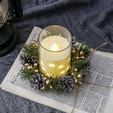 Candelabro perfumado navideño con guirnalda de piñas: decoración festiva de mesa para el hogar, perfecta para celebraciones navideñas.