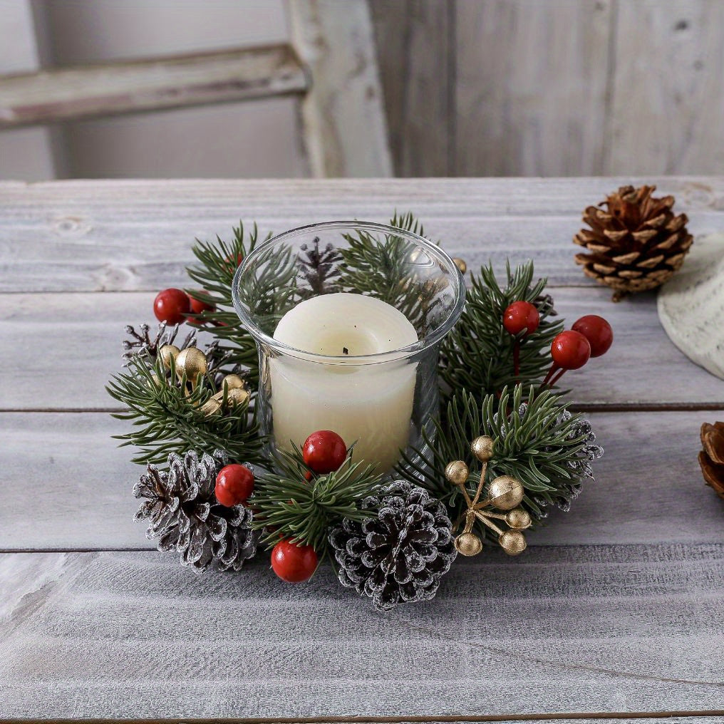 Candelabro perfumado navideño con guirnalda de piñas: decoración festiva de mesa para el hogar, perfecta para celebraciones navideñas.
