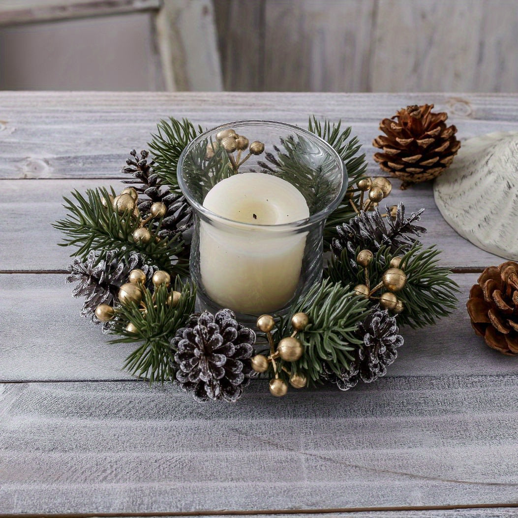 Candelabro perfumado navideño con guirnalda de piñas: decoración festiva de mesa para el hogar, perfecta para celebraciones navideñas.