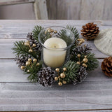 Candelabro perfumado navideño con guirnalda de piñas: decoración festiva de mesa para el hogar, perfecta para celebraciones navideñas.