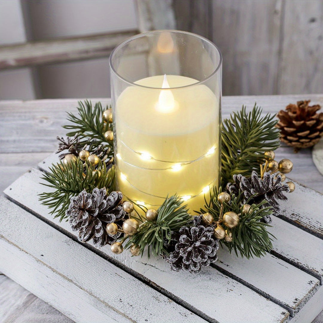 Candelabro perfumado navideño con guirnalda de piñas: decoración festiva de mesa para el hogar, perfecta para celebraciones navideñas.