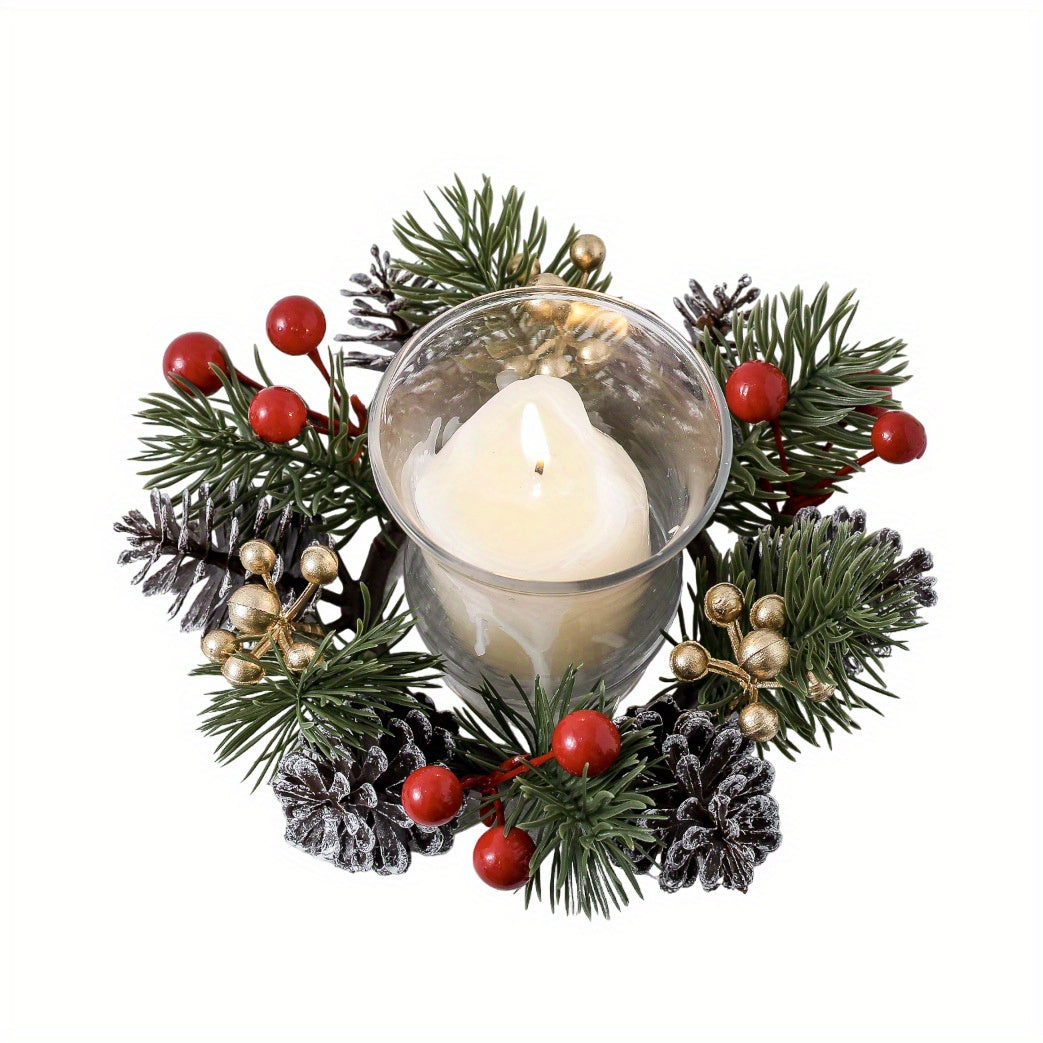 Candelabro perfumado navideño con guirnalda de piñas: decoración festiva de mesa para el hogar, perfecta para celebraciones navideñas.