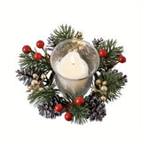 Candelabro perfumado navideño con guirnalda de piñas: decoración festiva de mesa para el hogar, perfecta para celebraciones navideñas.