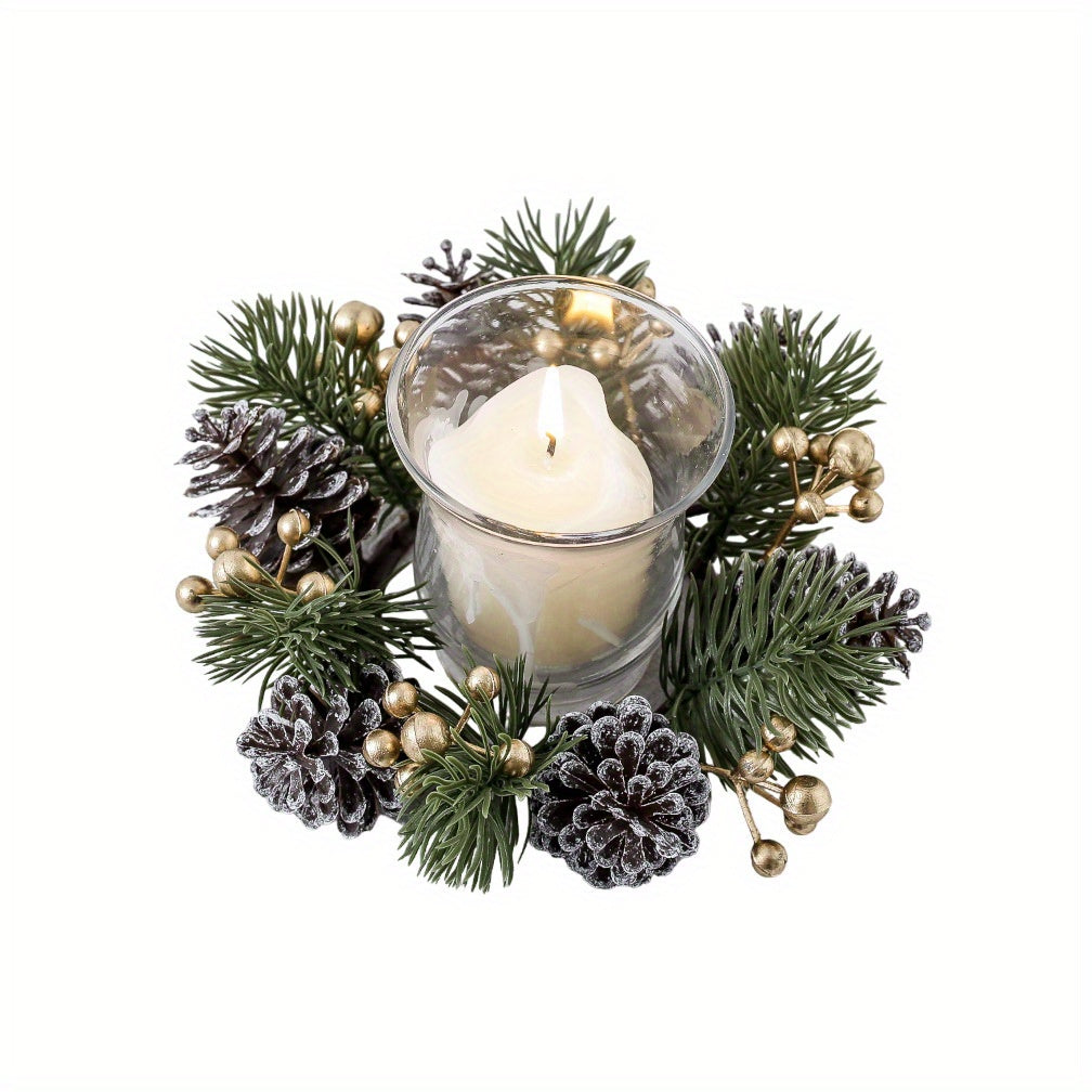 Candelabro perfumado navideño con guirnalda de piñas: decoración festiva de mesa para el hogar, perfecta para celebraciones navideñas.