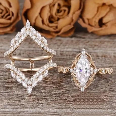 Crown Horse Eye Diamond Ring Set Copper Luxury - Lootquake