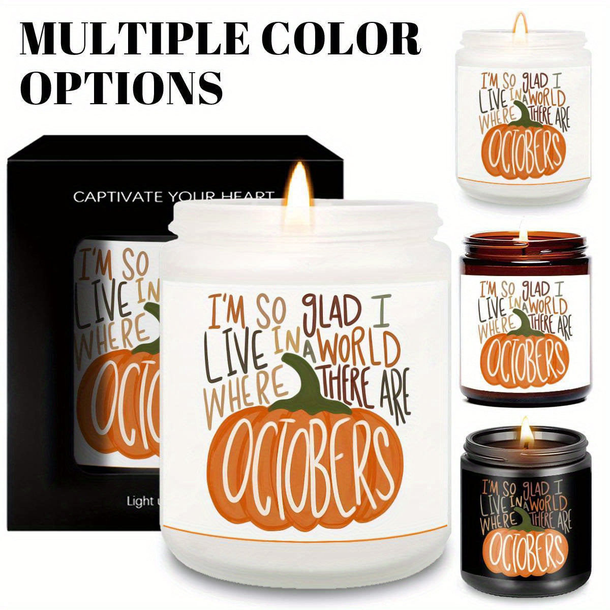 Hello October Scented Candle Fall AutumnThemed Pumpkin Orange Terracotta Burnt Rustic Farmhouse Harvest Thanksgiving Day Decoration Gift for Women Woman Hostess Friends Her Mom Wife Grandma Cute Items Home Decoration E