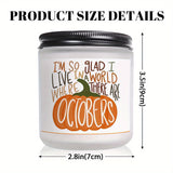 Hello October Scented Candle Fall AutumnThemed Pumpkin Orange Terracotta Burnt Rustic Farmhouse Harvest Thanksgiving Day Decoration Gift for Women Woman Hostess Friends Her Mom Wife Grandma Cute Items Home Decoration E