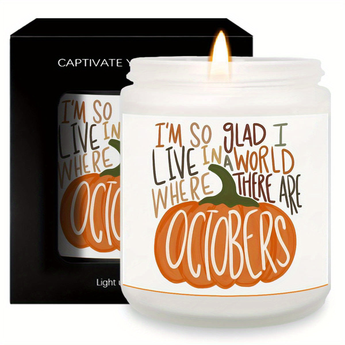 Hello October Scented Candle Fall AutumnThemed Pumpkin Orange Terracotta Burnt Rustic Farmhouse Harvest Thanksgiving Day Decoration Gift for Women Woman Hostess Friends Her Mom Wife Grandma Cute Items Home Decoration E
