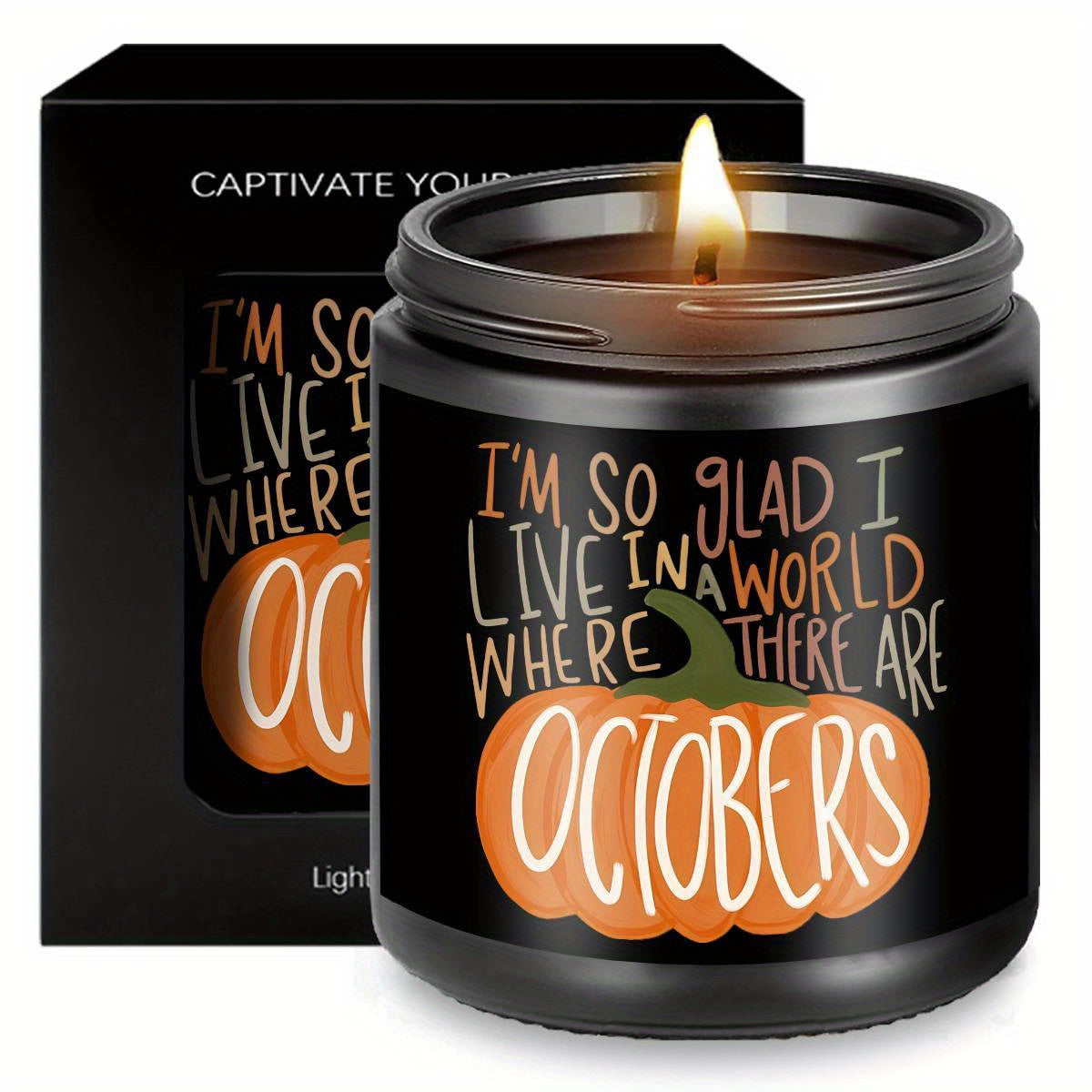Hello October Scented Candle Fall AutumnThemed Pumpkin Orange Terracotta Burnt Rustic Farmhouse Harvest Thanksgiving Day Decoration Gift for Women Woman Hostess Friends Her Mom Wife Grandma Cute Items Home Decoration E