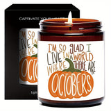 Hello October Scented Candle Fall AutumnThemed Pumpkin Orange Terracotta Burnt Rustic Farmhouse Harvest Thanksgiving Day Decoration Gift for Women Woman Hostess Friends Her Mom Wife Grandma Cute Items Home Decoration E
