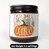 Hello October Scented Candle Fall AutumnThemed Pumpkin Orange Terracotta Burnt Rustic Farmhouse Harvest Thanksgiving Day Decoration Gift for Women Woman Hostess Friends Her Mom Wife Grandma Cute Items Home Decoration E