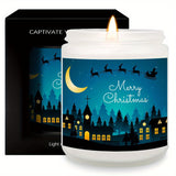 1pc Glass Scented Candle, Lavender Fragrance, Merry Christmas Theme, Essential Oils, Smoke-Free, Ideal for Holiday Centerpieces & Home Decoration, Gift for Family & Friends