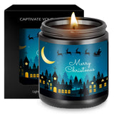 1pc Glass Scented Candle, Lavender Fragrance, Merry Christmas Theme, Essential Oils, Smoke-Free, Ideal for Holiday Centerpieces & Home Decoration, Gift for Family & Friends