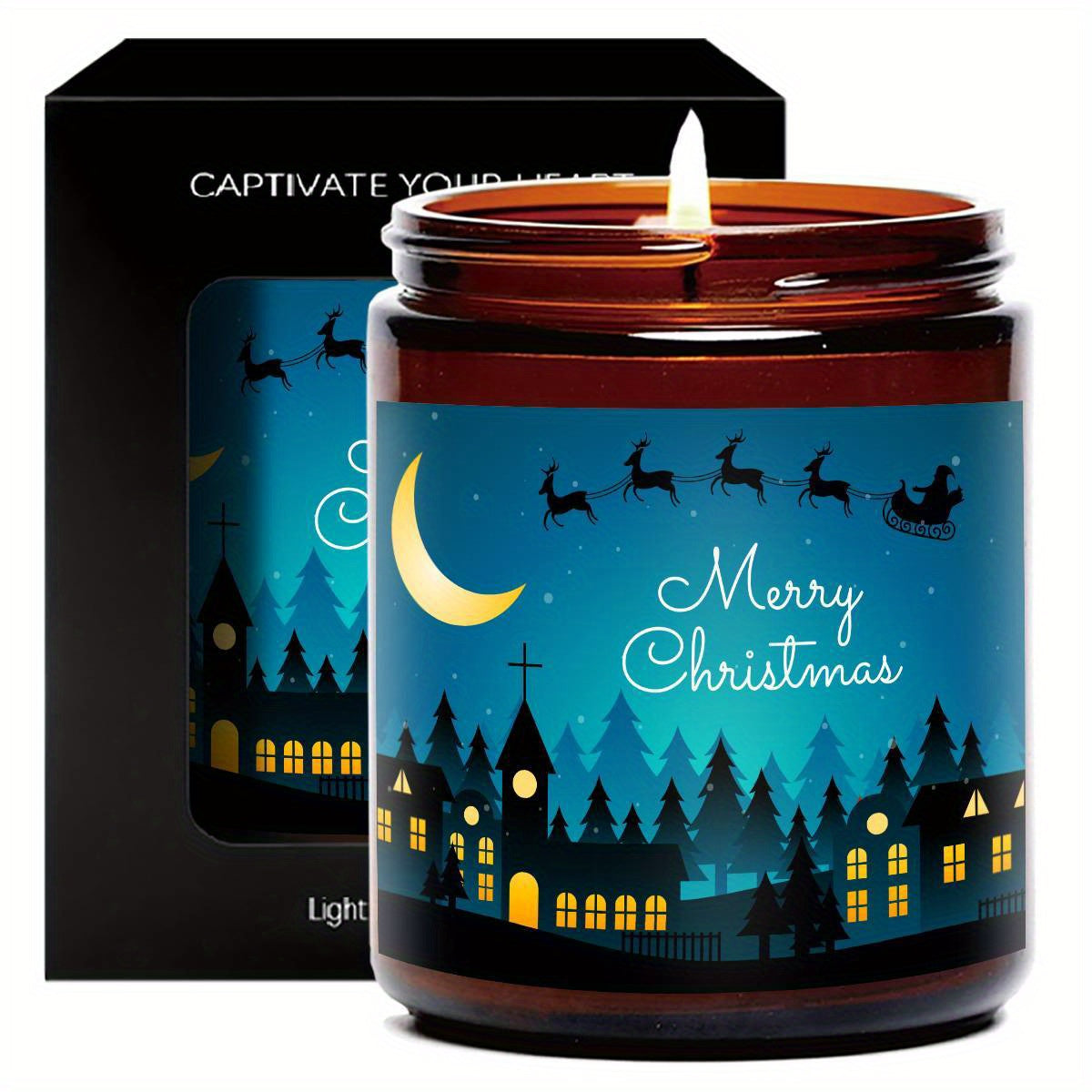 1pc Glass Scented Candle, Lavender Fragrance, Merry Christmas Theme, Essential Oils, Smoke-Free, Ideal for Holiday Centerpieces & Home Decoration, Gift for Family & Friends