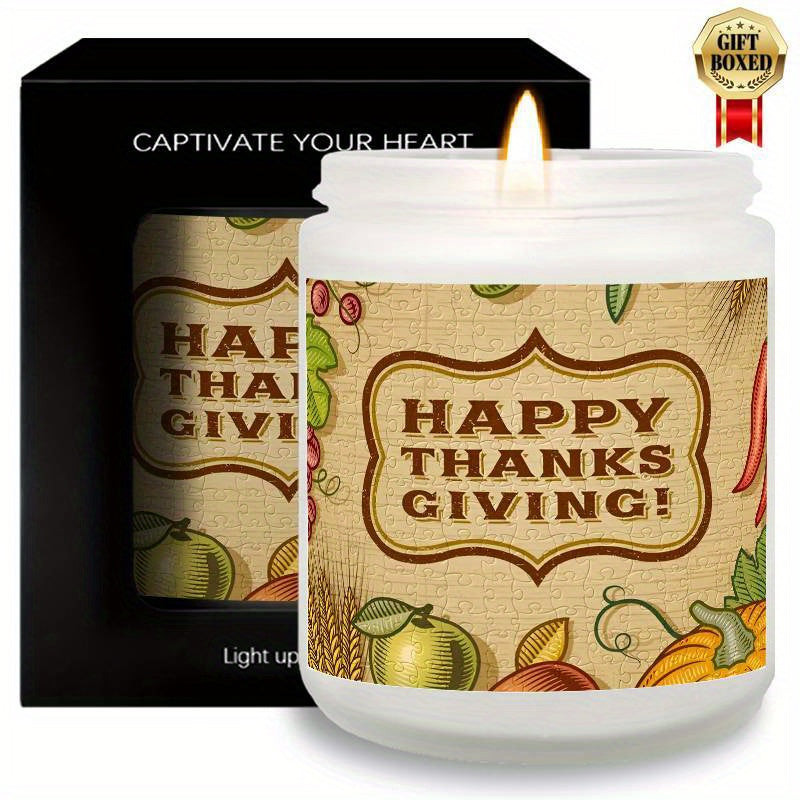 Thanksgiving Centerpiece Candle - Glass Jar Lavender Aromatherapy Scented Candle for Home Decor, Meditation, and Gifts - 1Pc, No Electricity Needed