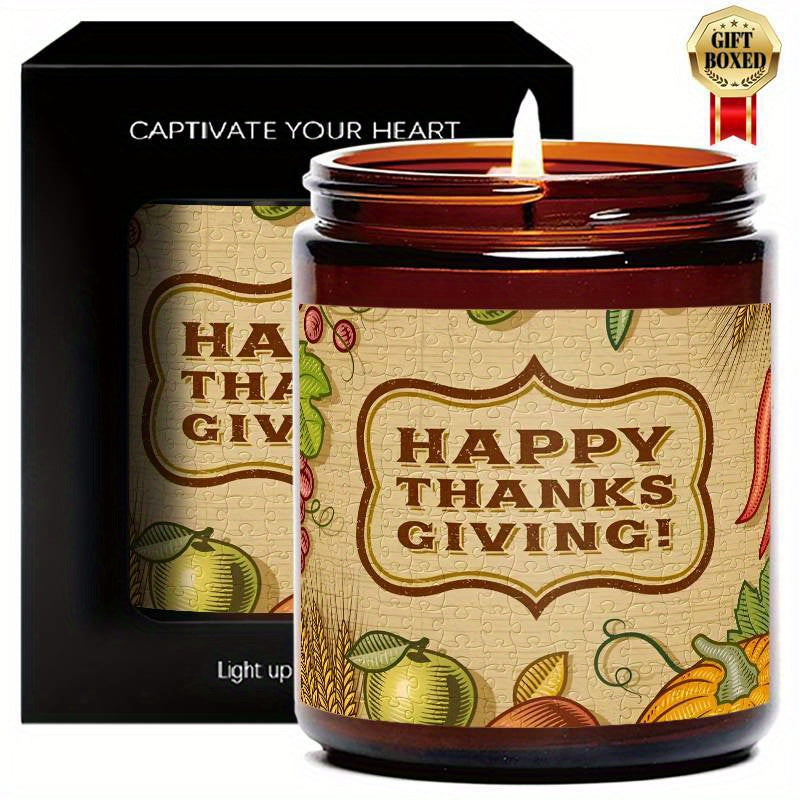 Thanksgiving Centerpiece Candle - Glass Jar Lavender Aromatherapy Scented Candle for Home Decor, Meditation, and Gifts - 1Pc, No Electricity Needed