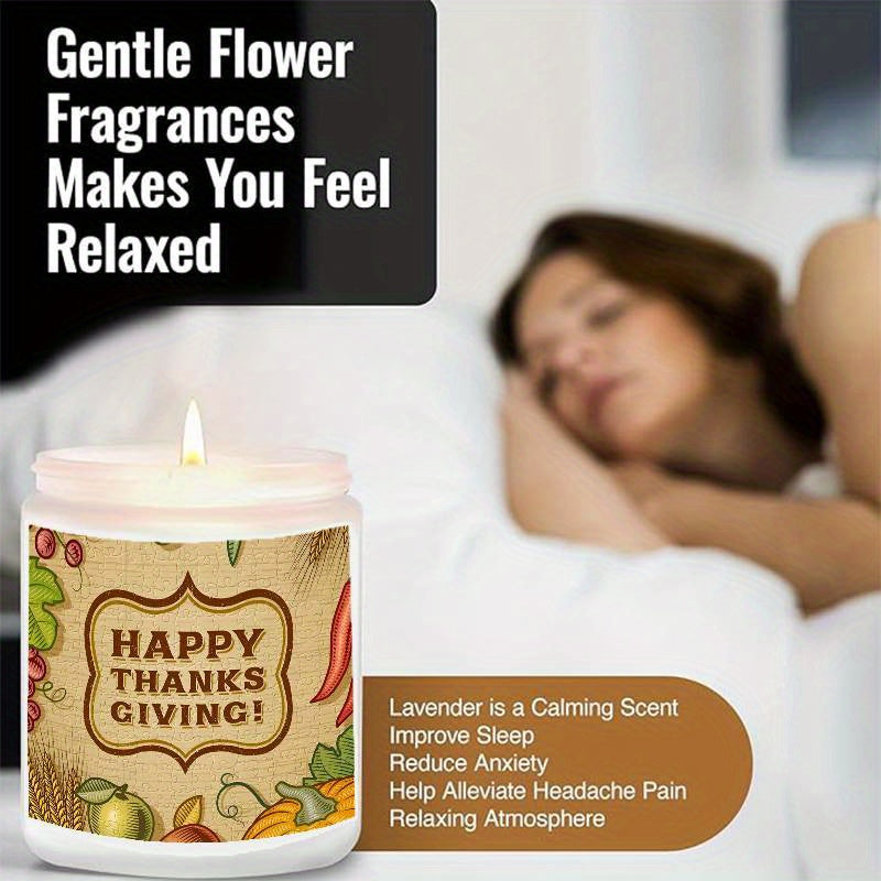Thanksgiving Centerpiece Candle - Glass Jar Lavender Aromatherapy Scented Candle for Home Decor, Meditation, and Gifts - 1Pc, No Electricity Needed