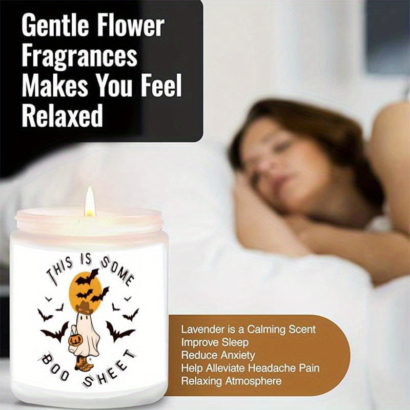 Bougie parfumée à la lavande – Parfaite pour la décoration et les cadeaux d'Halloween, idéale pour l'aromathérapie et la méditation, pot en verre, aucune alimentation nécessaire