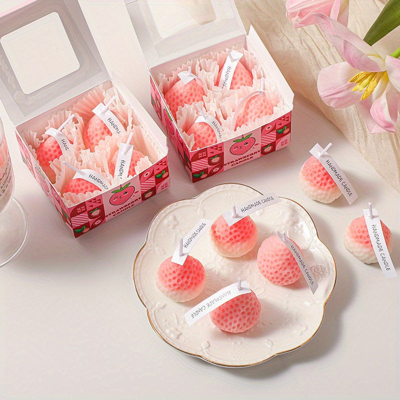 4pcs Handcrafted Strawberry Scented Candle Set - Soy Wax, Single Wick - Cozy Fruit Aroma for Home Decor & Birthday Gifts - Charming Pink Heart-Shaped Gift Box, Strawberry Themed Items