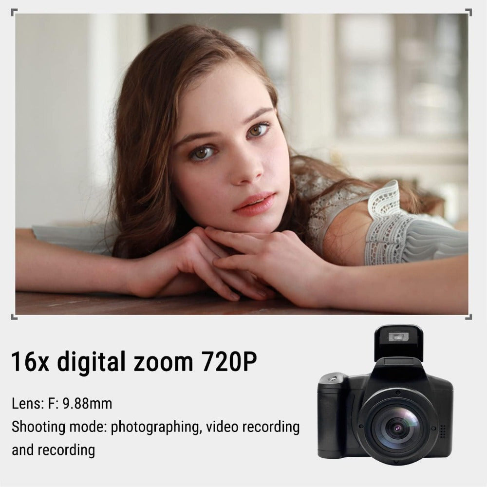 1080P Full HD Digital Camera with 32GB Card, 16x Zoom, 9.88mm Wide-Angle Lens – Compact Travel Essential for Women, Black, Powered by 4 AA Batteries (Not Included), Travel Photography | Sleek Black Camera | Highquality Lens
