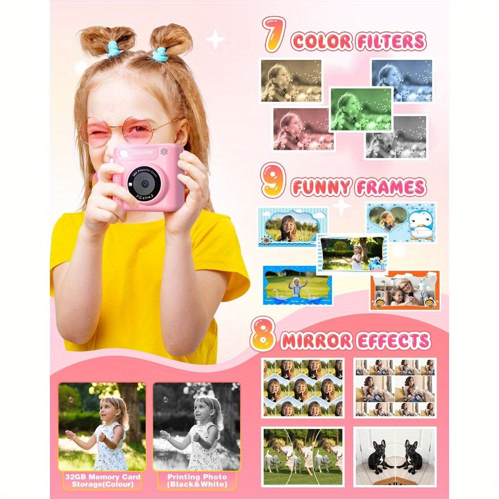 Kids Camera Instant Print, 12MP 1080P Digital Camera for Kids Age 3-12, Christmas Birthday Gifts for 4 5 6 7 8 9 10 Year Old Girls Boys, 32GB Toddler HD Video Camera Print Photos Portable Toy