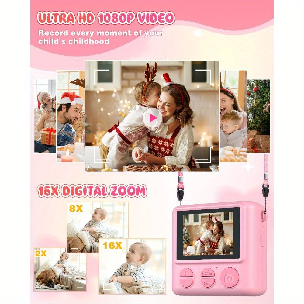 Kids Camera Instant Print, 12MP 1080P Digital Camera for Kids Age 3-12, Christmas Birthday Gifts for 4 5 6 7 8 9 10 Year Old Girls Boys, 32GB Toddler HD Video Camera Print Photos Portable Toy