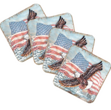 Juego de 4 posavasos de corcho de madera con diseño de águila americana de Nature Wonders - Decoración patriótica americana - 95221C-S4